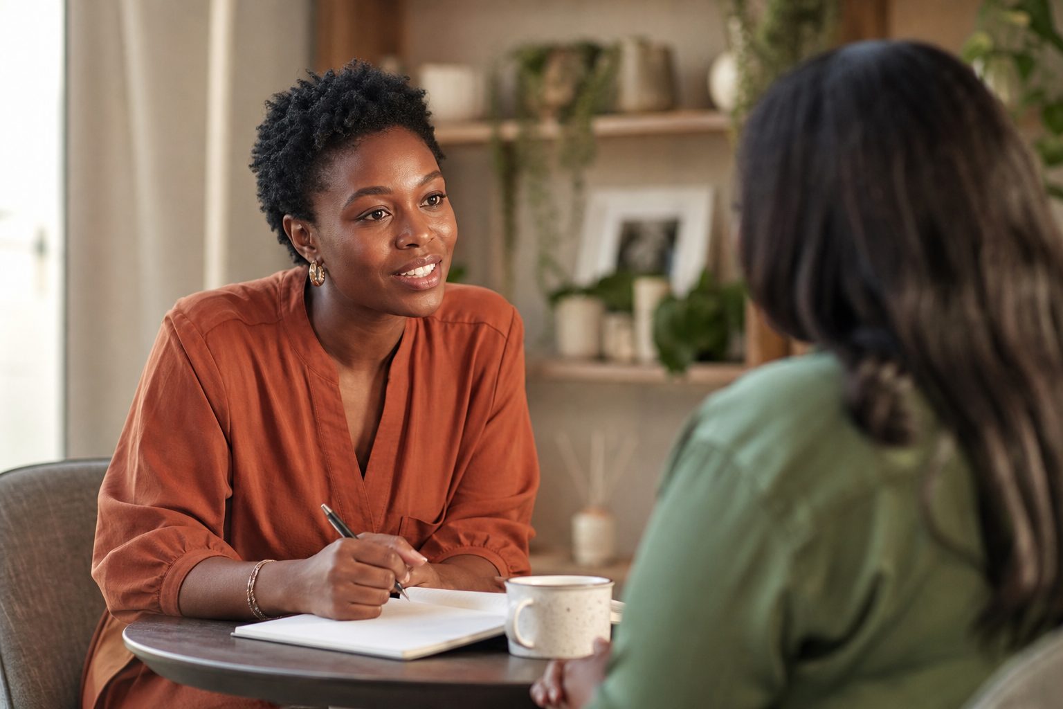 One-on-one coaching conversation in a comfortable setting