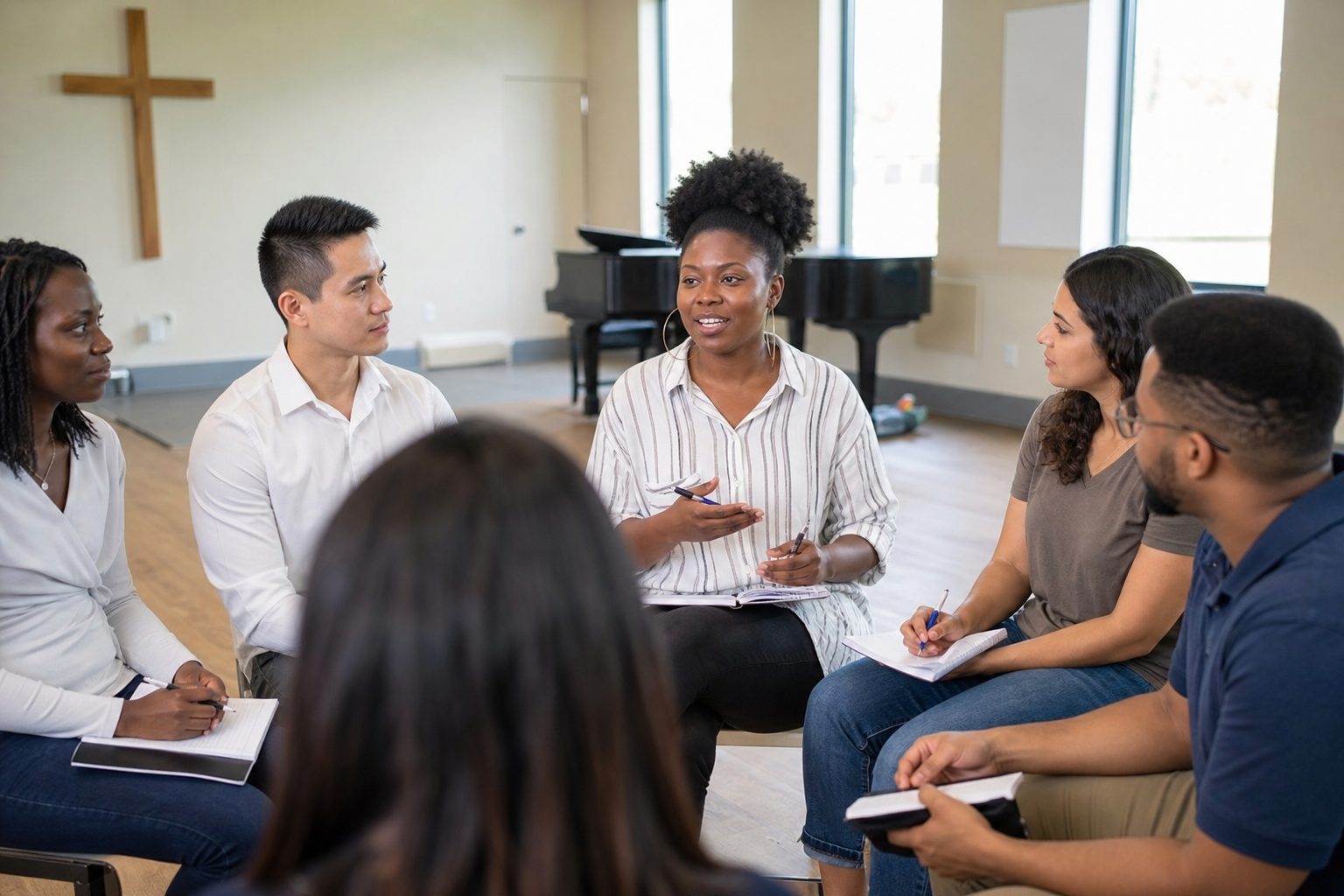 Participants in a purpose and transition workshop