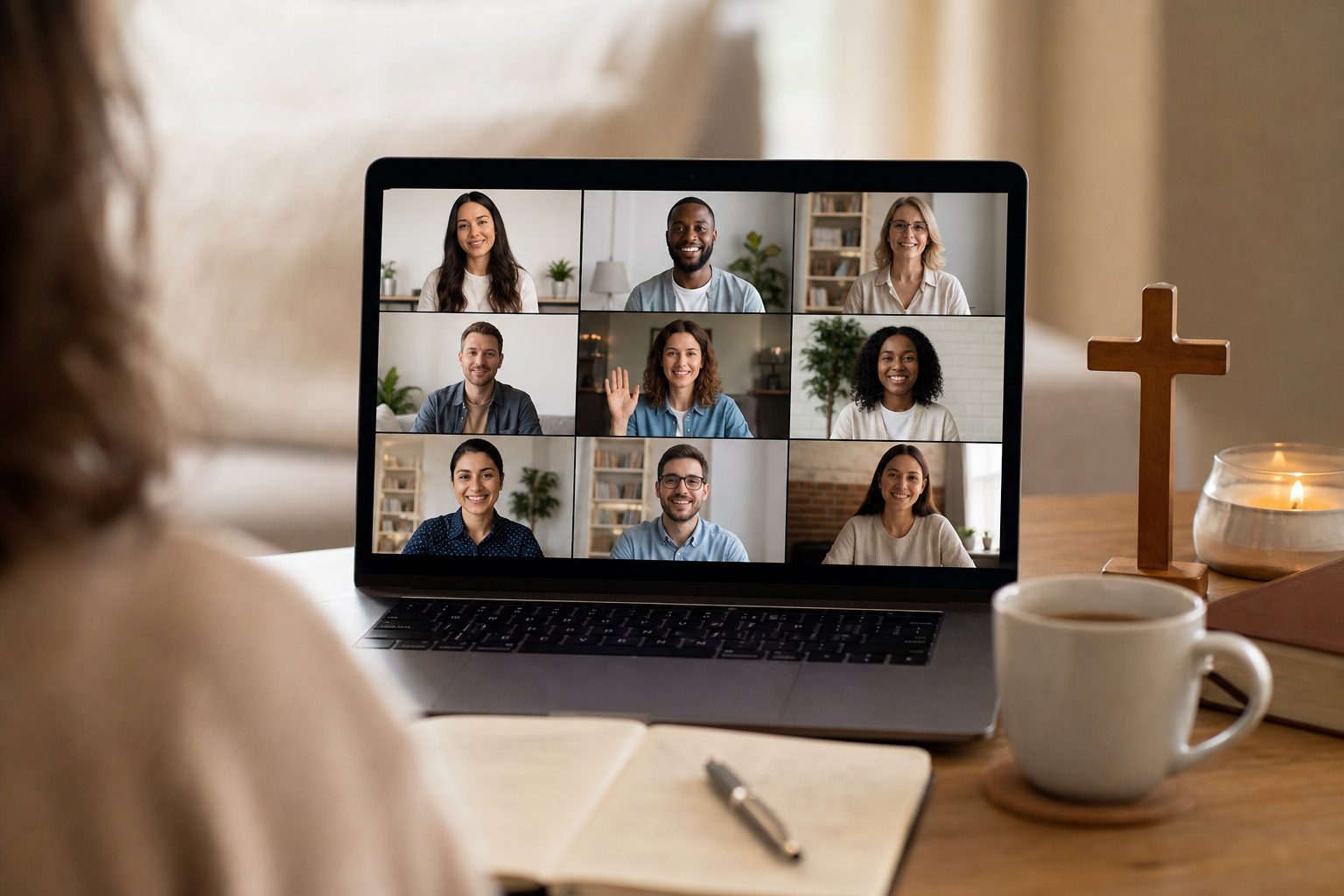 Virtual coaching circle on a laptop screen