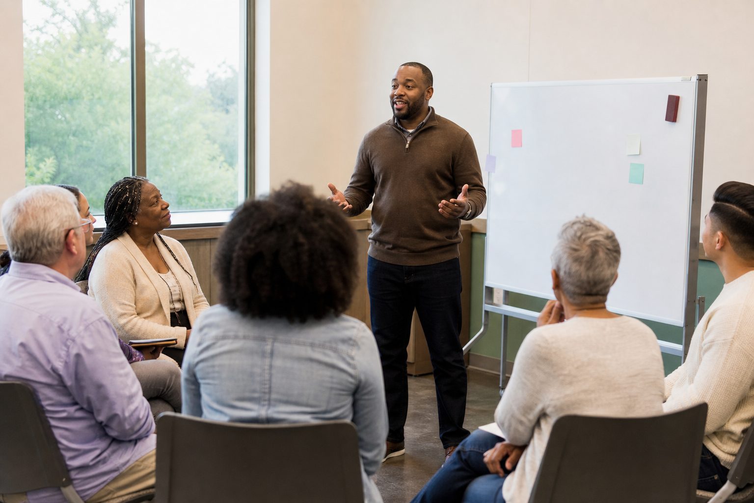 Facilitator leading a small group workshop